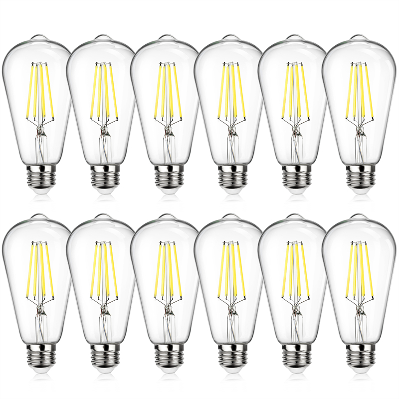 Vintage LED Edison Bulb 100W Equivalent 1200 Lumens, Daylight White 5000K ST64 LED Filament Light Bulbs, 8W Antique Style Lighting, E26 Medium Base, CRI 85+, Non-Dimmable, Pack of 12
