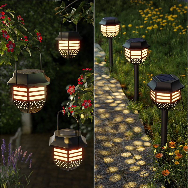 6-Pack Solar Hanging Lantern, LED Solar Powered Pathway Lights Waterproof, Outdoor Landscape Light with Handle, Warm White Decorative Lighting with Stakes for Garden Yard Lawn Tree Patio